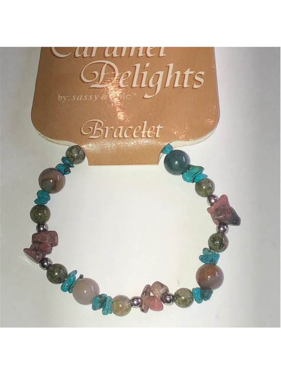 Sassy & Chic Jewelry - Turquoise Color and Brown Beaded Stones Boho Stretchy Bracelet